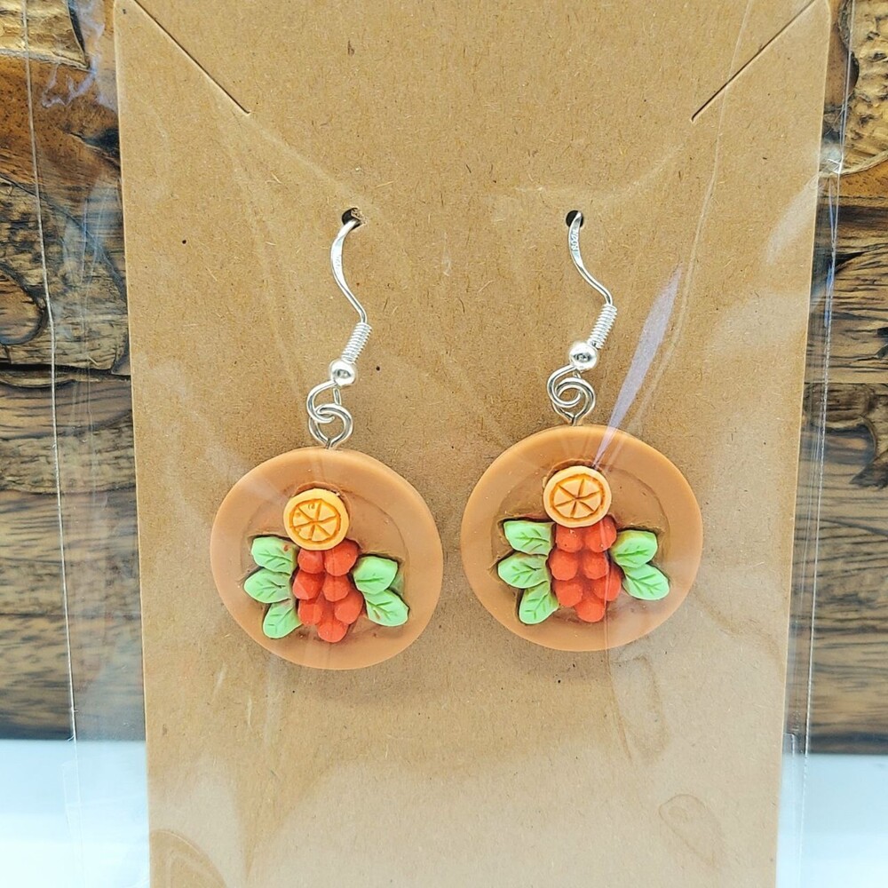 3D Food Platter Earrings Fruit Salad Y2K Miniature Novelty